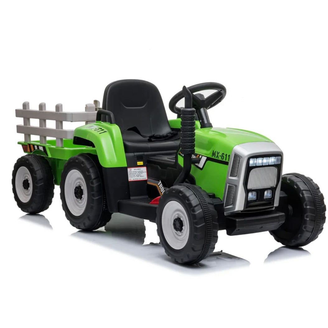 Trattore con rimorchio elettrico per bambini verde
