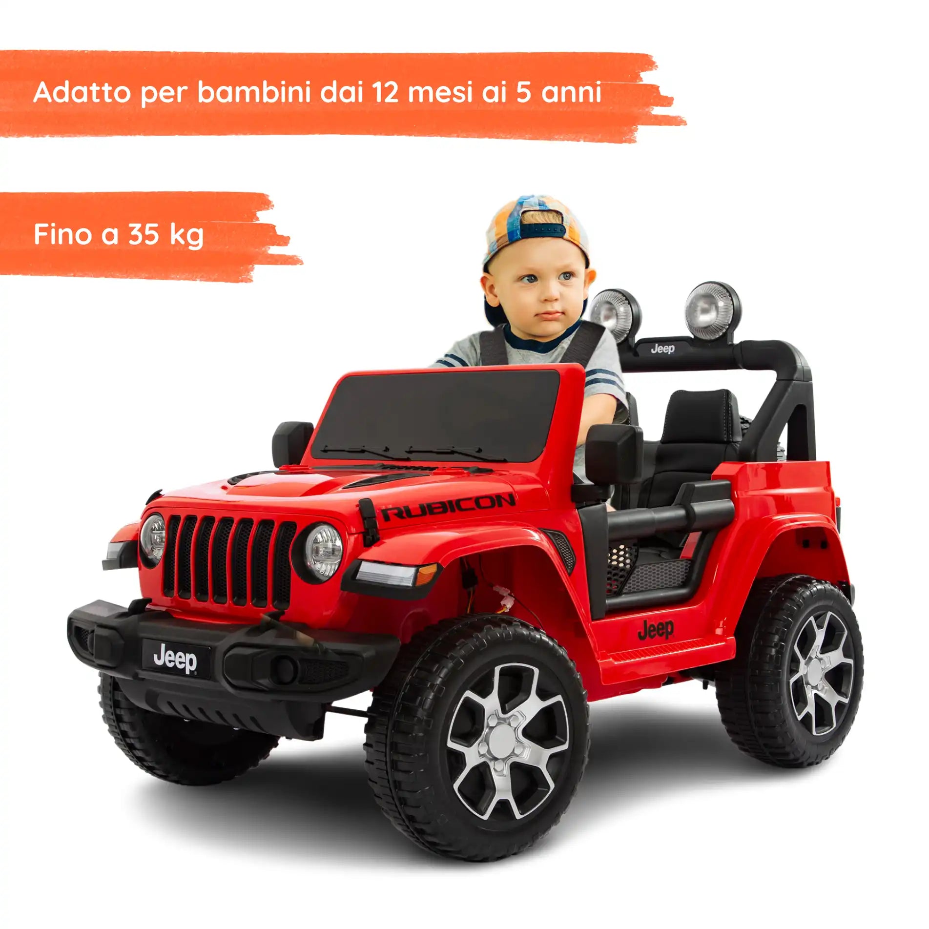 Jeep Wrangler Rubicon elettrica per bambini a 12V con 2 posti