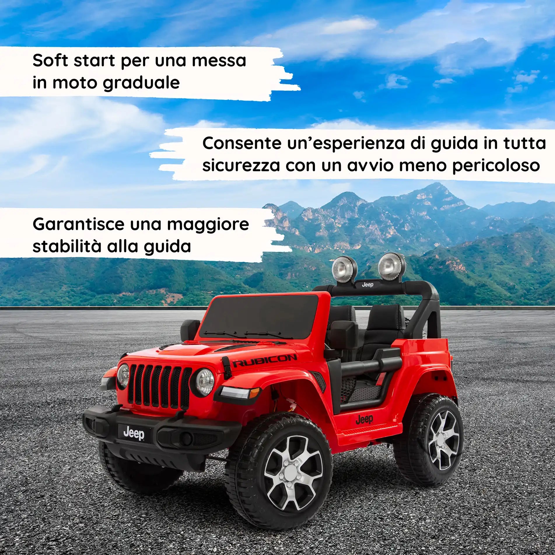 Jeep Wrangler Rubicon elettrica per bambini a 12V con 2 posti
