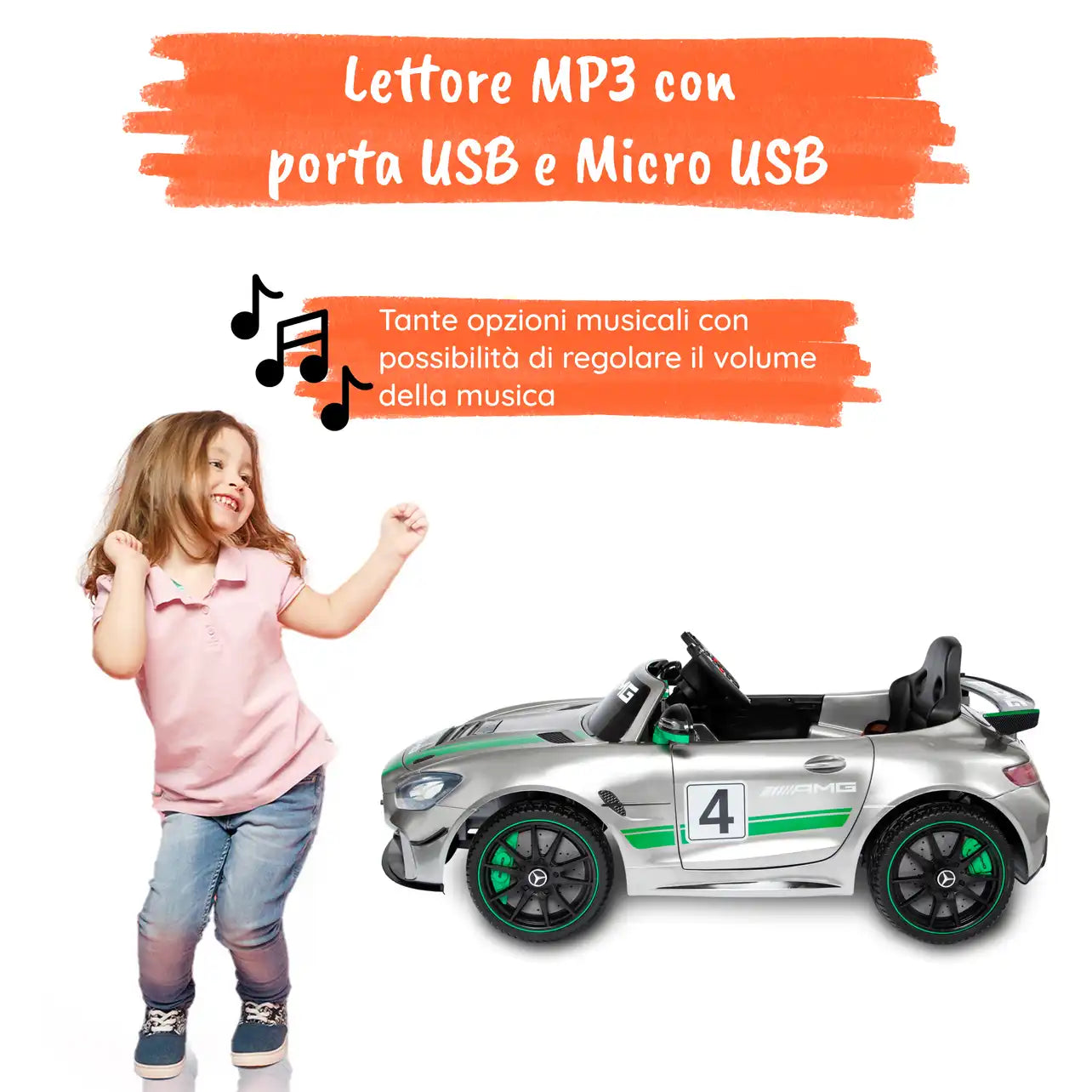 Mercedes GT4 AMG Luxury elettrica per bambini a 12V